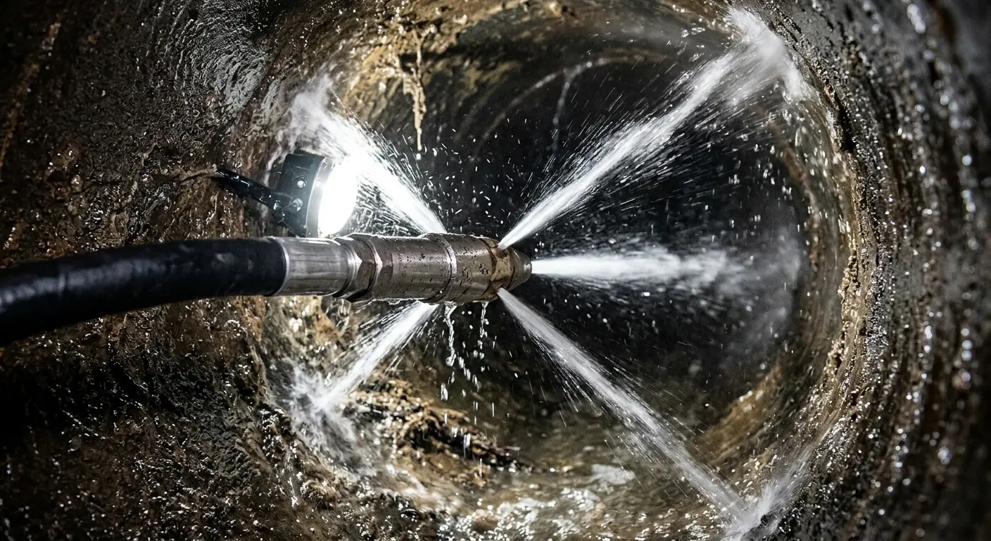 High-pressure hydro jetting nozzle cleaning sewer pipe for Sewer Line Relining in Henryetta